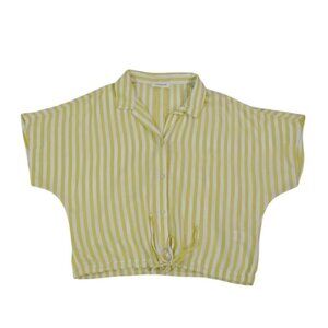 Beachlunchlounge Womens Yellow & White Striped Short Sleeve Crop Top S.